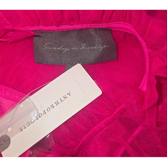 Anthropologie Sunday in Brooklyn Hot Pink Frilled Tulle Ruffle Blouse Size M NEW - Picture 10 of 10